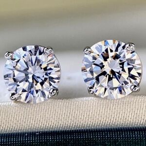 Certified ~Genuine 6 Carat Diamond 18k White Gold Stud Earrings ~ Unisex Studs